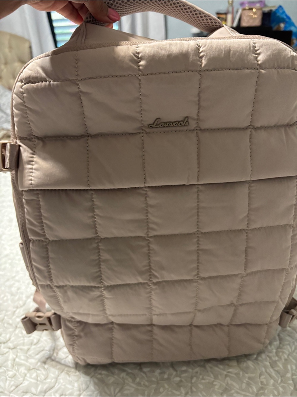 Lesportsac Quilted Crossbody in Blush Taupe 8 compartments/water bottle holder